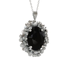 Belka Demet Kolye - Siyah zirkon ve swarovski 925 ayar gümüş kolye (40 cm beyaz altın rolo zincir) #9u0xzm