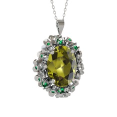 Belka Demet Kolye - Peridot ve yeşil kuvars 18 ayar beyaz altın kolye (40 cm gümüş rolo zincir) #9zj5q8