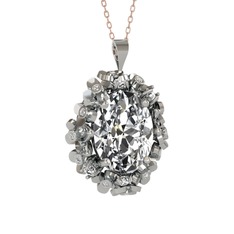 Belka Demet Kolye - Swarovski ve pırlanta 8 ayar beyaz altın kolye (0.18 karat, 40 cm rose altın rolo zincir) #a3cwb3