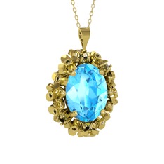 Akuamarin ve peridot 18 ayar altın kolye (40 cm altın rolo zincir)