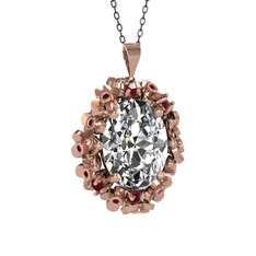 Beyaz zirkon ve kök yakut 14 ayar rose altın kolye (40 cm gümüş rolo zincir)