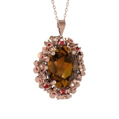 Belka Demet Kolye - Dumanlı kuvars ve garnet 18 ayar rose altın kolye (40 cm rose altın rolo zincir) #bfhwe8