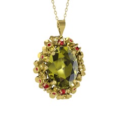 Belka Demet Kolye - Peridot ve garnet 8 ayar altın kolye (40 cm altın rolo zincir) #bq07uf
