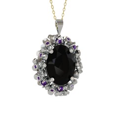 Belka Demet Kolye - Siyah zirkon ve ametist 18 ayar beyaz altın kolye (40 cm altın rolo zincir) #c245yc