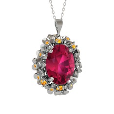 Rodolit garnet ve sitrin 18 ayar beyaz altın kolye (40 cm beyaz altın rolo zincir)
