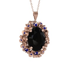 Belka Demet Kolye - Siyah zirkon ve lab safir 8 ayar rose altın kolye (40 cm rose altın rolo zincir) #chw3ql
