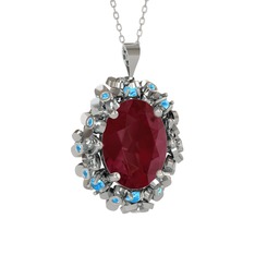 Belka Demet Kolye - Kök yakut ve akuamarin 18 ayar beyaz altın kolye (40 cm beyaz altın rolo zincir) #dli209