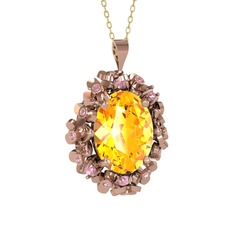 Belka Demet Kolye - Sitrin ve pembe kuvars 18 ayar rose altın kolye (40 cm altın rolo zincir) #dw7aag