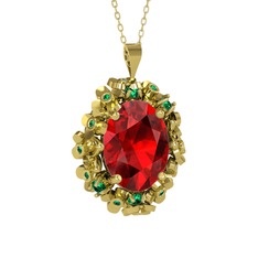 Garnet ve yeşil kuvars 8 ayar altın kolye (40 cm gümüş rolo zincir)