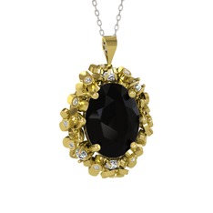 Belka Demet Kolye - Siyah zirkon ve swarovski 18 ayar altın kolye (40 cm beyaz altın rolo zincir) #fc5ohl