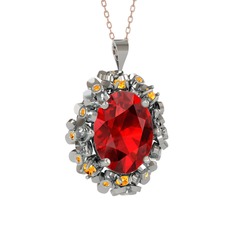 Garnet ve sitrin 14 ayar beyaz altın kolye (40 cm rose altın rolo zincir)