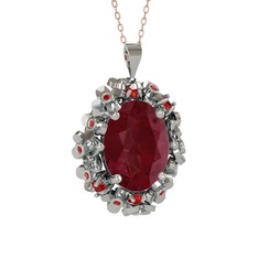 Belka Demet Kolye - Kök yakut ve garnet 14 ayar beyaz altın kolye (40 cm rose altın rolo zincir) #gr496z