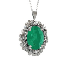 Kök zümrüt ve swarovski 18 ayar beyaz altın kolye (40 cm beyaz altın rolo zincir)