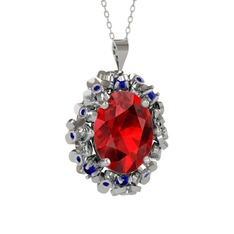 Garnet ve lab safir 14 ayar beyaz altın kolye (40 cm beyaz altın rolo zincir)