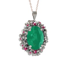 Belka Demet Kolye - Kök zümrüt ve rodolit garnet 18 ayar beyaz altın kolye (40 cm rose altın rolo zincir) #ibj7sg