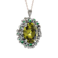 Belka Demet Kolye - Peridot ve yeşil kuvars 18 ayar beyaz altın kolye (40 cm gümüş rolo zincir) #ini3vp