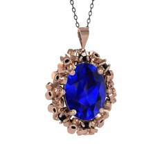 Lab safir ve siyah zirkon 18 ayar rose altın kolye (40 cm gümüş rolo zincir)
