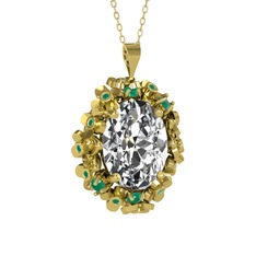 Swarovski ve kök zümrüt 8 ayar altın kolye (40 cm altın rolo zincir)