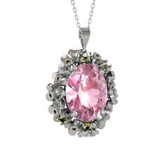 Belka Demet Kolye - Pembe kuvars ve peridot 18 ayar beyaz altın kolye (40 cm beyaz altın rolo zincir) #kcvjxk