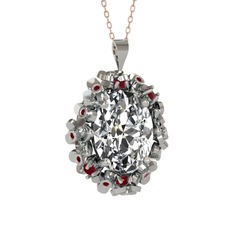 Swarovski ve kök yakut 14 ayar beyaz altın kolye (40 cm rose altın rolo zincir)