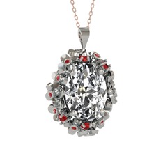 Belka Demet Kolye - Beyaz zirkon ve garnet 925 ayar gümüş kolye (40 cm rose altın rolo zincir) #ljm7h2