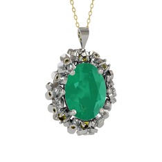 Kök zümrüt ve peridot 8 ayar beyaz altın kolye (40 cm altın rolo zincir)