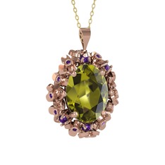 Belka Demet Kolye - Peridot ve ametist 14 ayar rose altın kolye (40 cm altın rolo zincir) #lpxlay