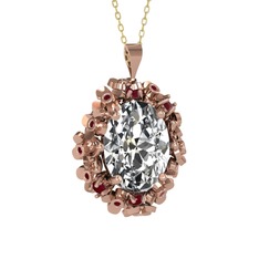 Belka Demet Kolye - Beyaz zirkon ve kök yakut 8 ayar rose altın kolye (40 cm altın rolo zincir) #mld4wv