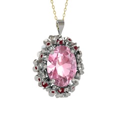 Belka Demet Kolye - Pembe kuvars ve kök yakut 925 ayar gümüş kolye (40 cm altın rolo zincir) #mlor45