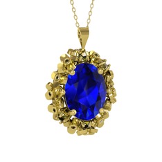 Lab safir ve peridot 18 ayar altın kolye (40 cm altın rolo zincir)