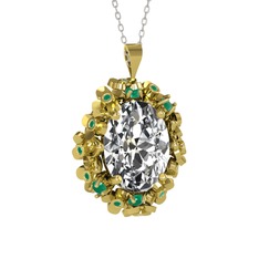 Belka Demet Kolye - Swarovski ve kök zümrüt 18 ayar altın kolye (40 cm gümüş rolo zincir) #mq047m