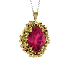Belka Demet Kolye - Rodolit garnet ve kök yakut 925 ayar altın kaplama gümüş kolye (40 cm gümüş rolo zincir) #msoys