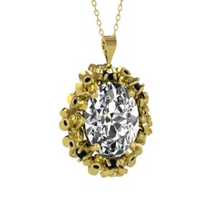 Belka Demet Kolye - Swarovski ve siyah zirkon 8 ayar altın kolye (40 cm altın rolo zincir) #n2em23