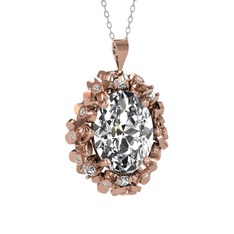 Belka Demet Kolye - Beyaz zirkon ve pırlanta 18 ayar rose altın kolye (0.18 karat, 40 cm beyaz altın rolo zincir) #n6s7xy
