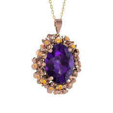 Belka Demet Kolye - Ametist ve sitrin 925 ayar rose altın kaplama gümüş kolye (40 cm altın rolo zincir) #nqig2y