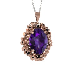 Belka Demet Kolye - Ametist ve siyah zirkon 925 ayar rose altın kaplama gümüş kolye (40 cm beyaz altın rolo zincir) #nzxa29