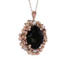 Belka Demet Kolye - Siyah zirkon ve beyaz zirkon 14 ayar rose altın kolye (40 cm rose altın rolo zincir) #olgr46