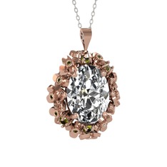 Belka Demet Kolye - Beyaz zirkon ve peridot 8 ayar rose altın kolye (40 cm beyaz altın rolo zincir) #oxe417