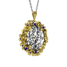 Swarovski ve lab safir 8 ayar altın kolye (40 cm gümüş rolo zincir)