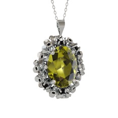 Belka Demet Kolye - Peridot ve siyah zirkon 925 ayar gümüş kolye (40 cm gümüş rolo zincir) #poj3ve