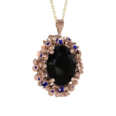 Belka Demet Kolye - Siyah zirkon ve lab safir 14 ayar rose altın kolye (40 cm altın rolo zincir) #pqvo3s