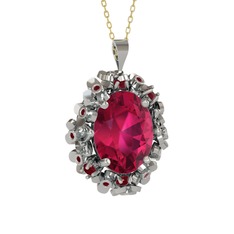 Belka Demet Kolye - Rodolit garnet ve kök yakut 925 ayar gümüş kolye (40 cm altın rolo zincir) #pvondr