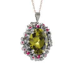Belka Demet Kolye - Peridot ve rodolit garnet 18 ayar beyaz altın kolye (40 cm rose altın rolo zincir) #pwav4a