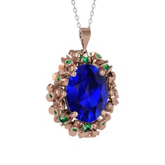 Belka Demet Kolye - Lab safir ve yeşil kuvars 925 ayar rose altın kaplama gümüş kolye (40 cm gümüş rolo zincir) #qfuuqn