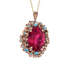 Belka Demet Kolye - Rodolit garnet ve akuamarin 8 ayar rose altın kolye (40 cm altın rolo zincir) #r3j66r