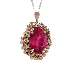 Belka Demet Kolye - Rodolit garnet ve peridot 925 ayar rose altın kaplama gümüş kolye (40 cm beyaz altın rolo zincir) #t0t6zk