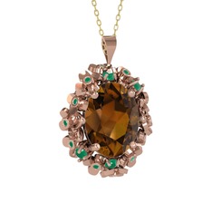 Belka Demet Kolye - Dumanlı kuvars ve kök zümrüt 925 ayar rose altın kaplama gümüş kolye (40 cm altın rolo zincir) #tcfxwl