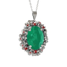Kök zümrüt ve garnet 925 ayar gümüş kolye (40 cm gümüş rolo zincir)