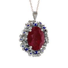 Kök yakut ve lab safir 18 ayar beyaz altın kolye (40 cm rose altın rolo zincir)