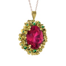 Rodolit garnet ve yeşil kuvars 8 ayar altın kolye (40 cm rose altın rolo zincir)